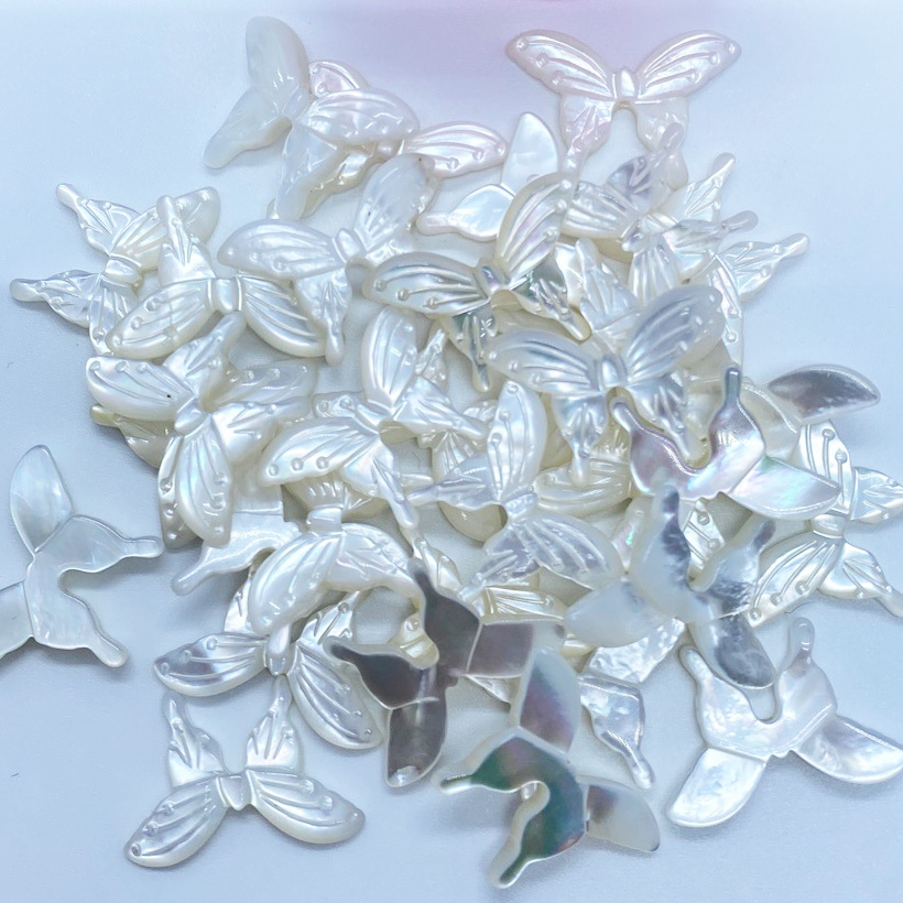 White Bay Butterfly 14 × 20mm Straight Hole DIY Necklace