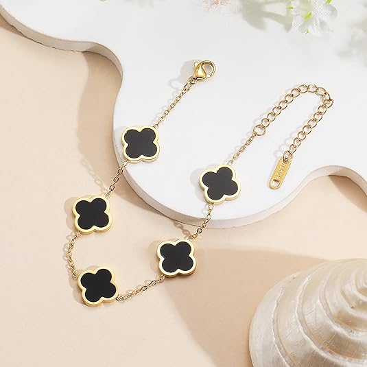Clover Bracelet/Black Agate Bracelet