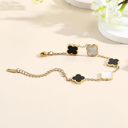 Black agate+white shell alternating bracelet