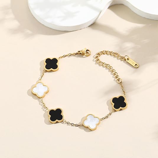 Black agate+white shell alternating bracelet
