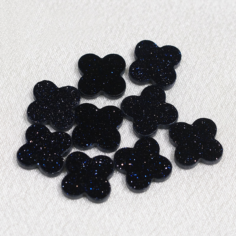 Korean version of four leaf clover bare stone double-sided polished blue sandstone starry sky blue crafts DIY jewelry accessories