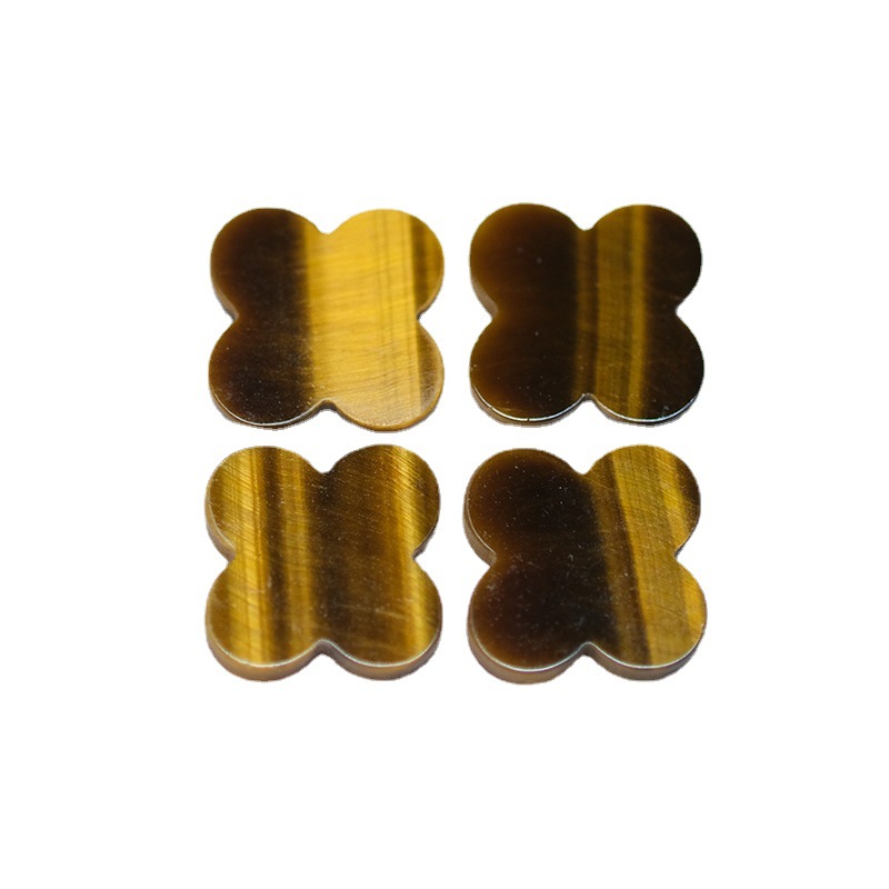 Four leaf clover natural tiger eye stone bare stone wholesale gold tiger eye stone pendant bracelet accessories handicrafts