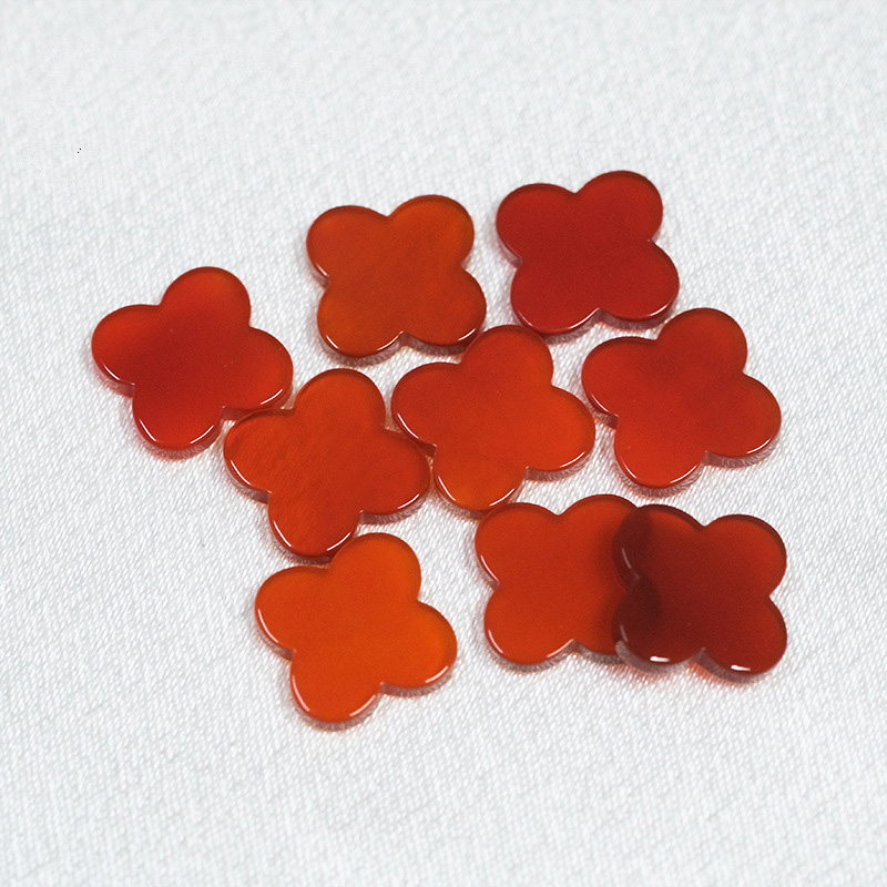 Personalized Four Leaf Clover Natural Red Agate Ruby Four Leaf Flower Naked Stone Necklace Bracelet Pendant Accessories