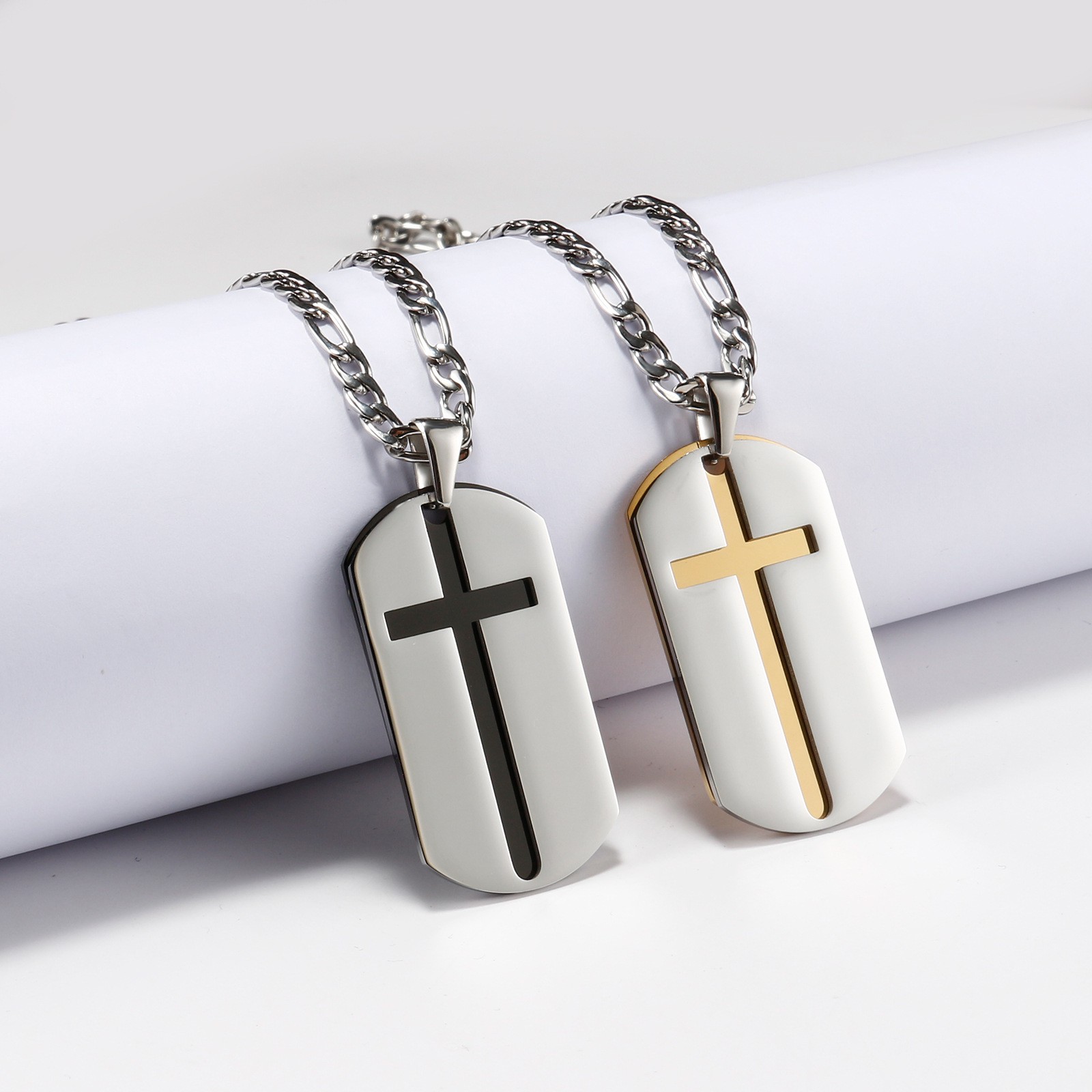 Hollow Cross Necklace Pendant for Men and Women, Stainless Steel, Fedeiro Chain, Golden and Silver Prayer Charm, Fashion Jewelry Accessory