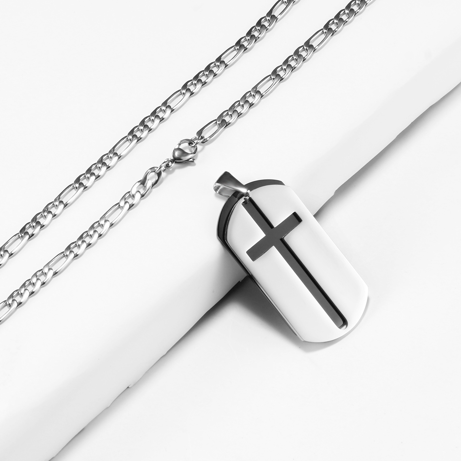 Hollow Cross Necklace Pendant for Men and Women, Stainless Steel, Fedeiro Chain, Golden and Silver Prayer Charm, Fashion Jewelry Accessory