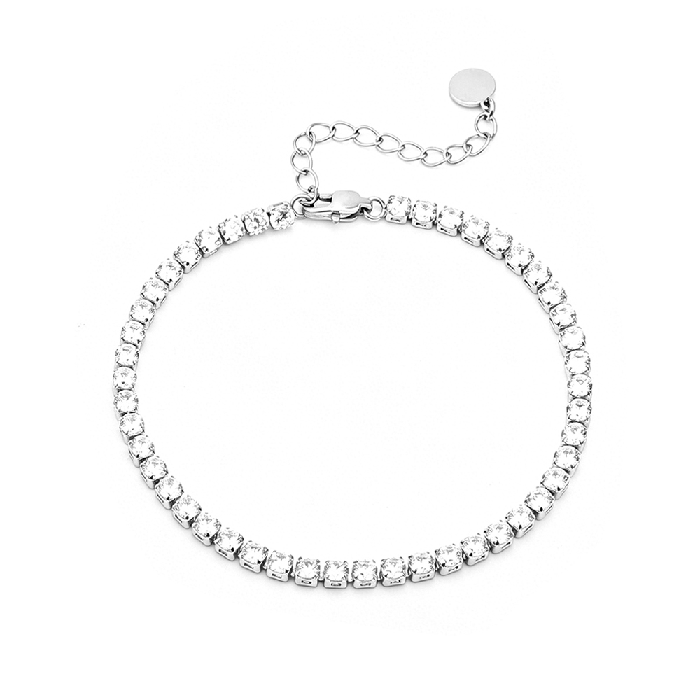 Diamond-Encrusted Bracelet with Lobster Clasp + Chain (Widths: 2, 2.5, 3, 4, 5mm)