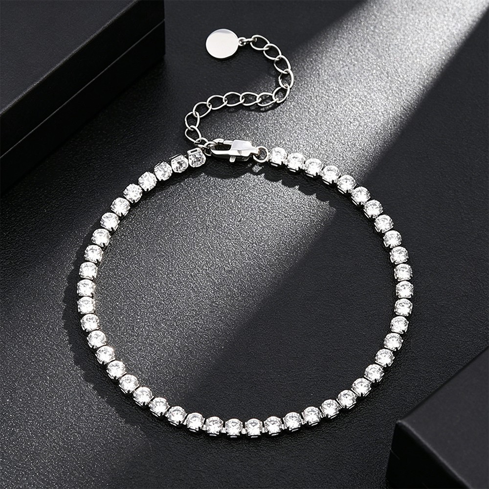 Diamond-Encrusted Bracelet with Lobster Clasp + Chain (Widths: 2, 2.5, 3, 4, 5mm)