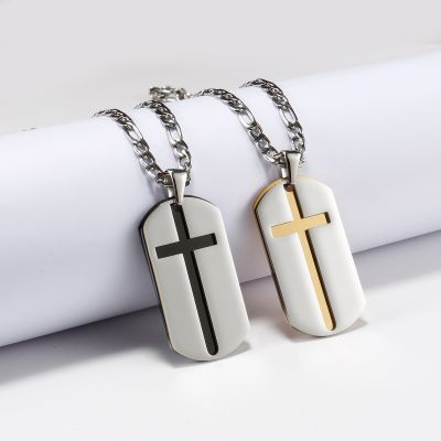 Hollow Cross Necklace Pendant for Men and Women, Stainless Steel, Fedeiro Chain, Golden and Silver Prayer Charm, Fashion Jewelry Accessory